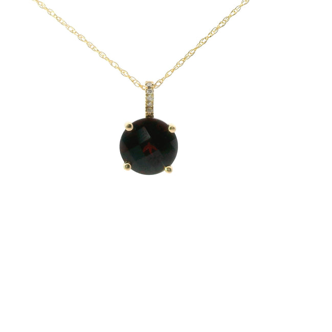 14K Yellow Gold Diamond And Round Garnet Pendant Necklace