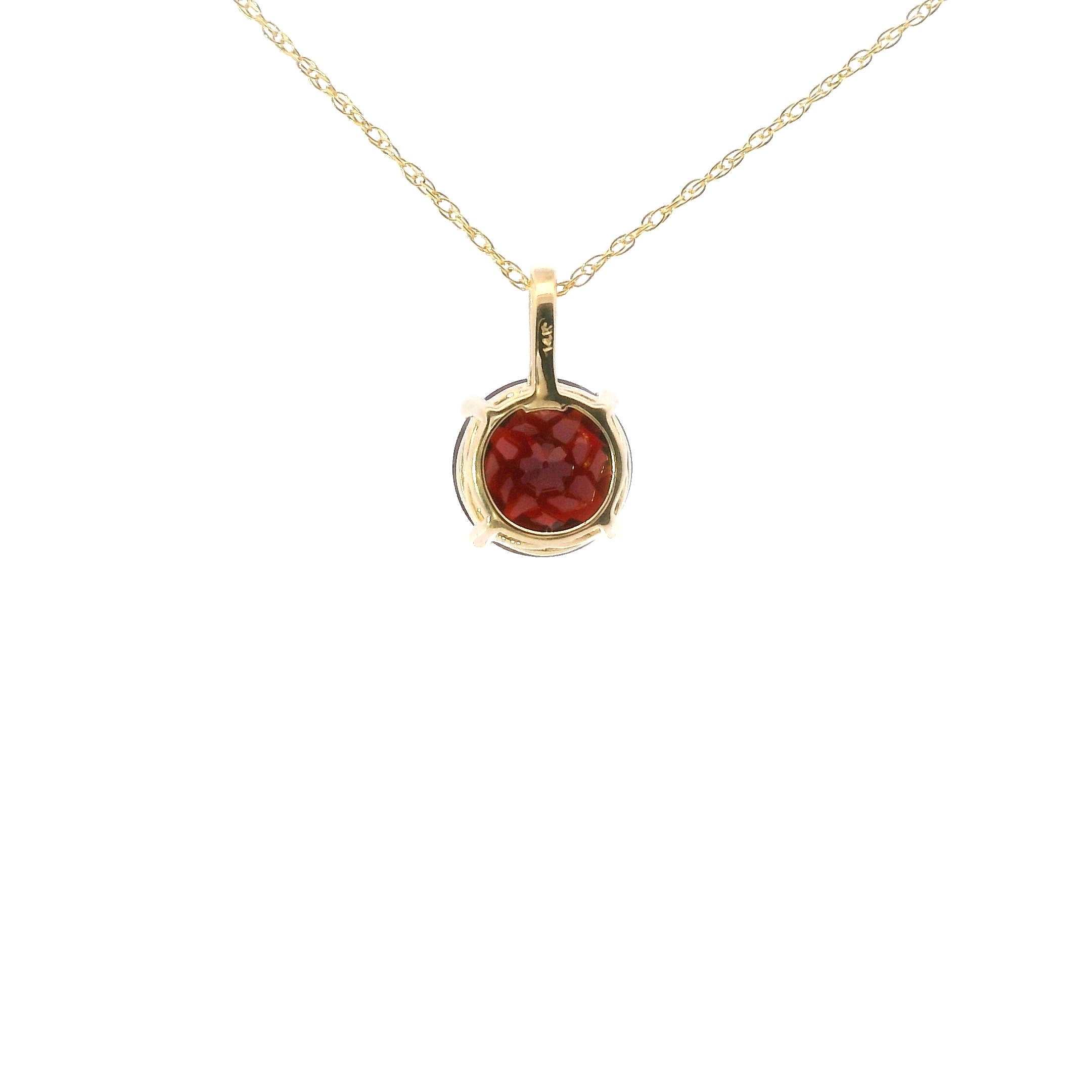 14K Yellow Gold Diamond And Round Garnet Pendant Necklace