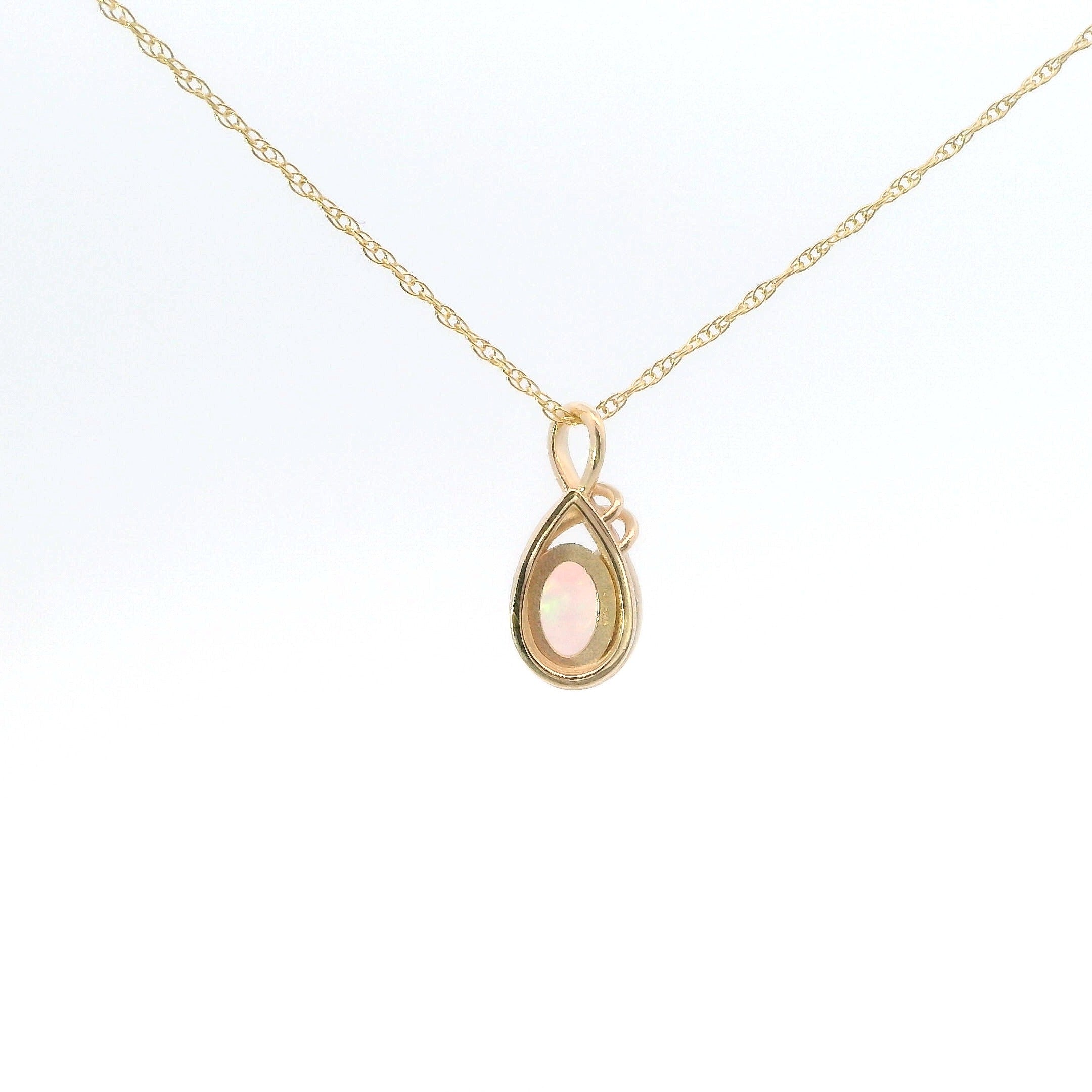 14K Yellow Gold Diamond And Ethiopian Opal Oval Pendant Necklace