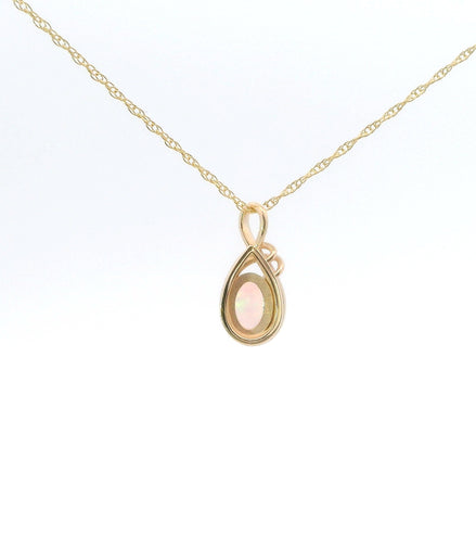 14K Yellow Gold Diamond And Ethiopian Opal Oval Pendant Necklace