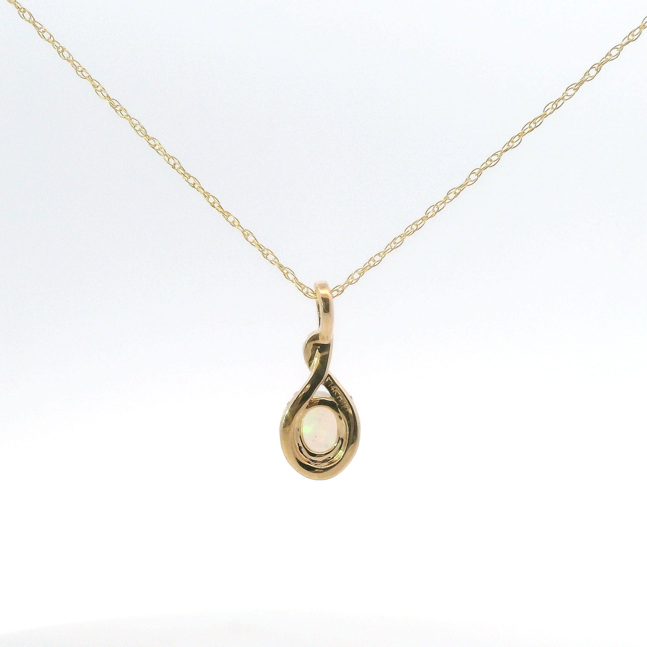 14K Yellow Gold Diamond And Ethiopian Opal Oval Pendant Necklace