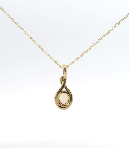 14K Yellow Gold Diamond And Ethiopian Opal Oval Pendant Necklace