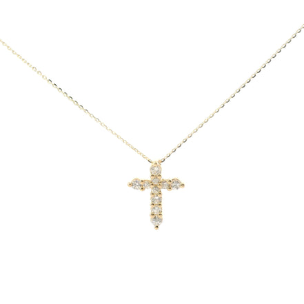 14K Yellow Gold Diamond Cross Pendant Necklace