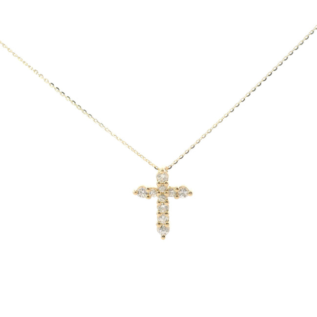 14K Yellow Gold Diamond Cross Pendant Necklace