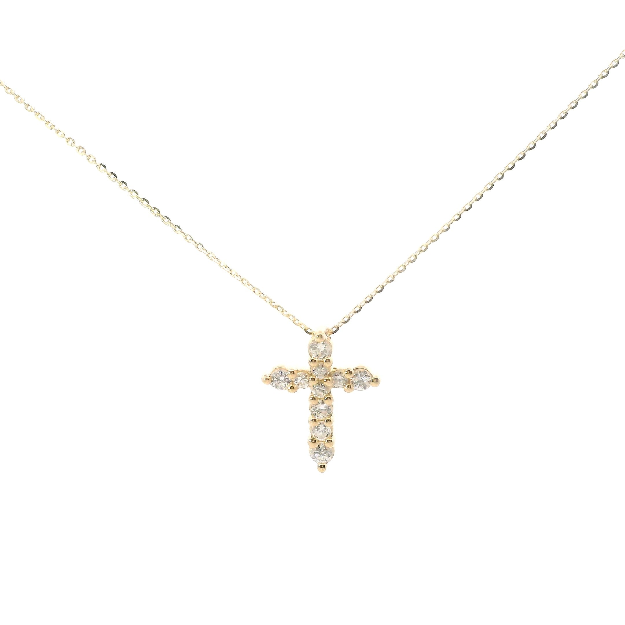 14K Yellow Gold Diamond Cross Pendant Necklace