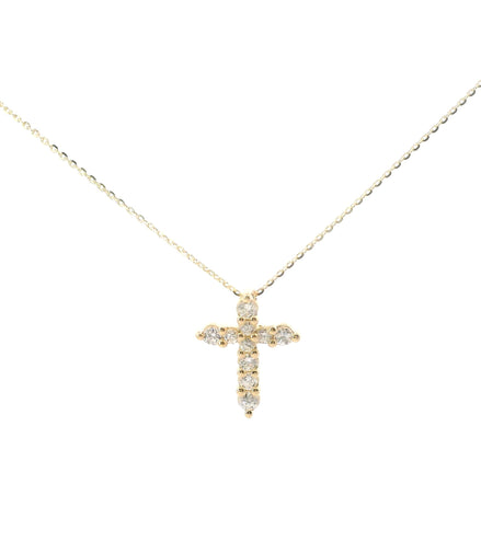 14K Yellow Gold Diamond Cross Pendant Necklace