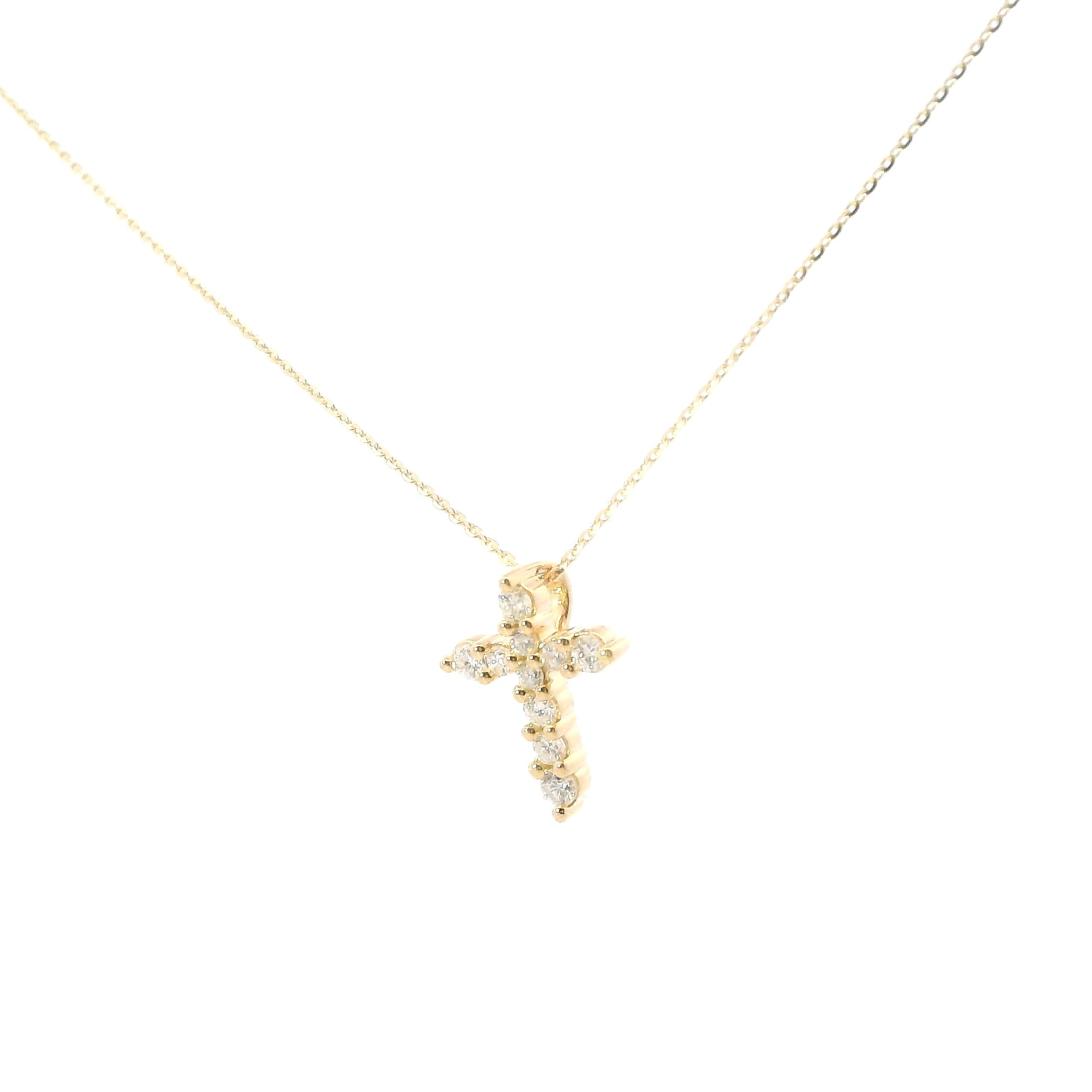 14K Yellow Gold Diamond Cross Pendant Necklace