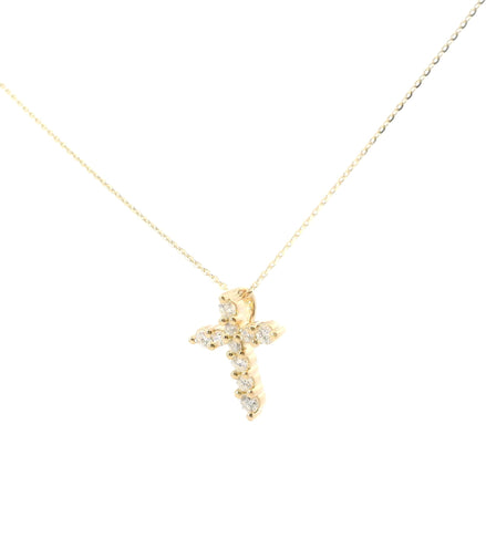 14K Yellow Gold Diamond Cross Pendant Necklace