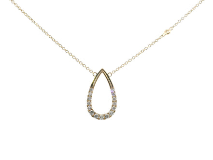 14K Yellow Gold Diamond And Teardrop Polished Fashion Pendant Necklace