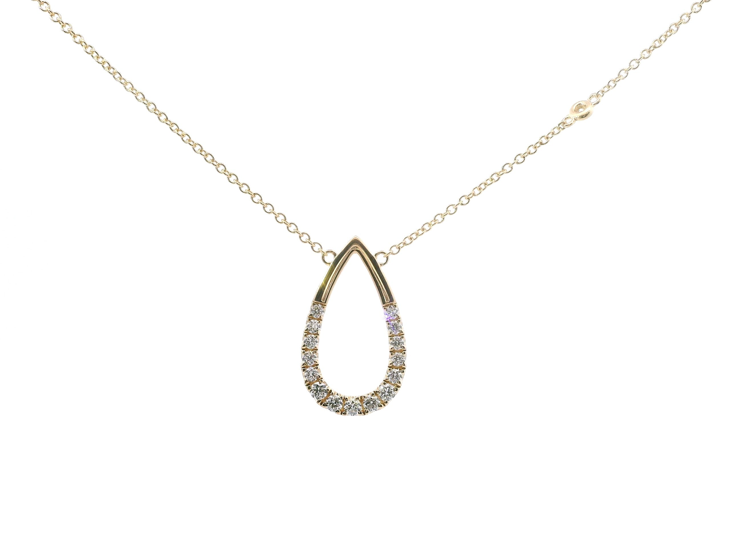 14K Yellow Gold Diamond And Teardrop Polished Fashion Pendant Necklace