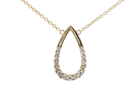 14K Yellow Gold Diamond And Teardrop Polished Fashion Pendant Necklace