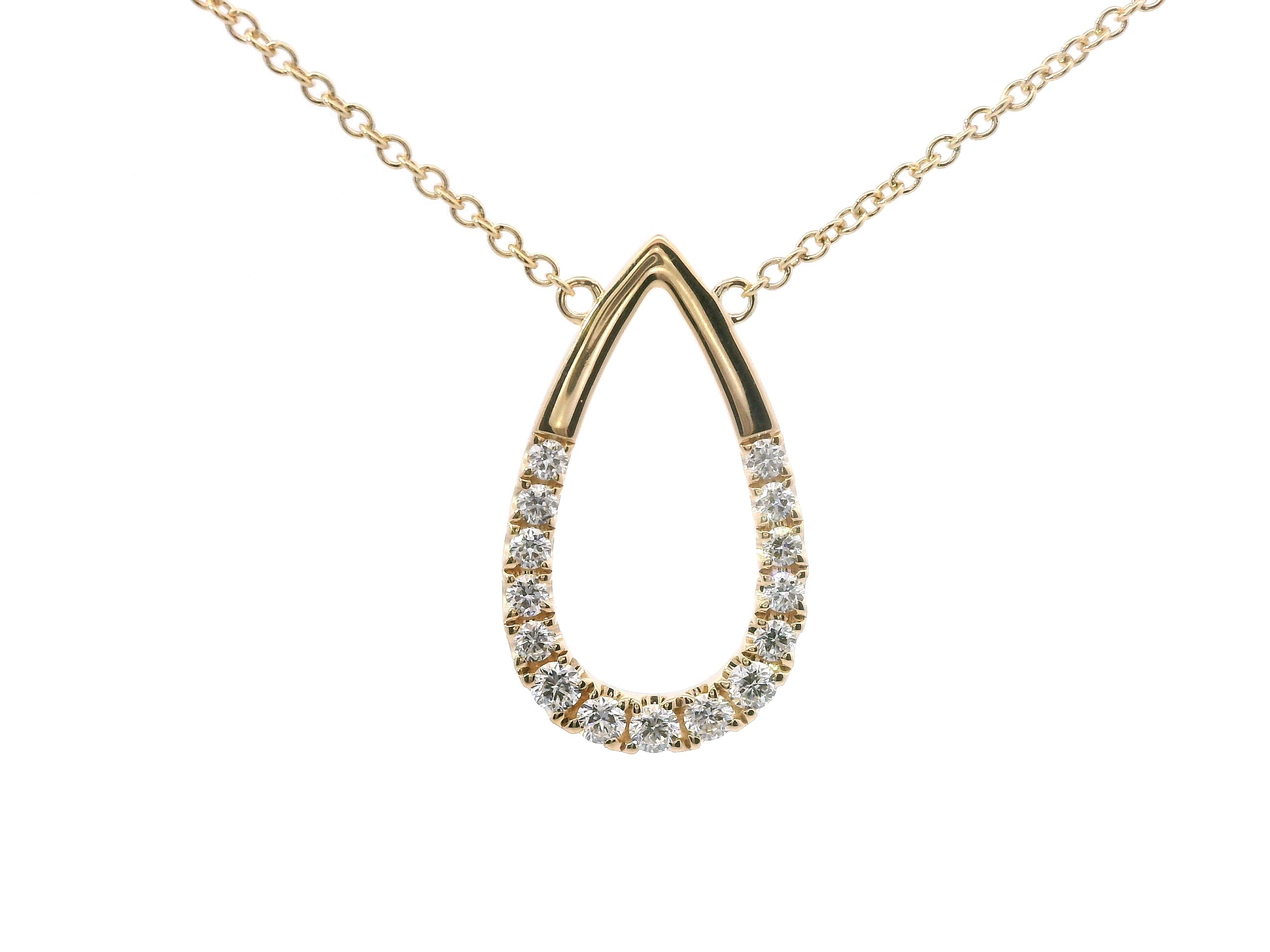 14K Yellow Gold Diamond And Teardrop Polished Fashion Pendant Necklace