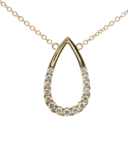 14K Yellow Gold Diamond And Teardrop Polished Fashion Pendant Necklace