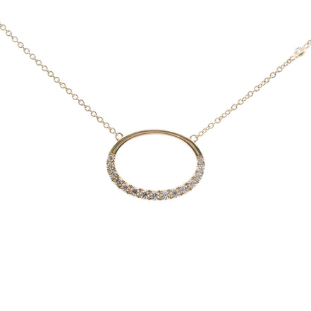 14K Yellow Gold Diamond And Polished Oval Pendant Necklace