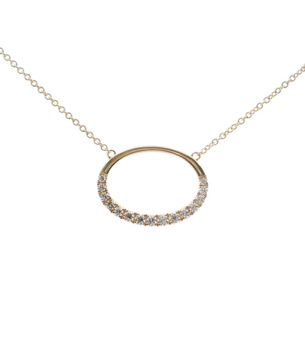 14K Yellow Gold Diamond And Polished Oval Pendant Necklace