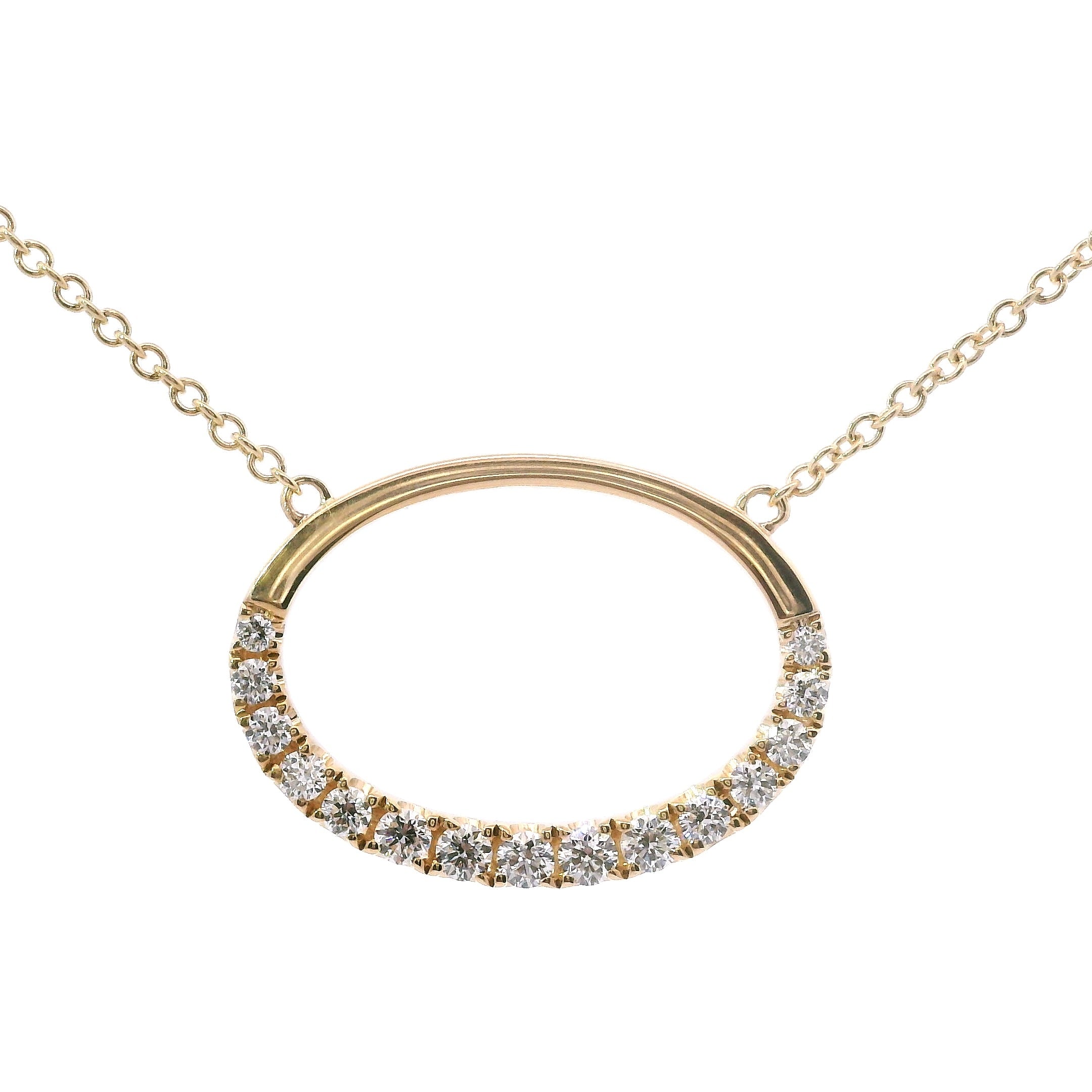 14K Yellow Gold Diamond And Polished Oval Pendant Necklace
