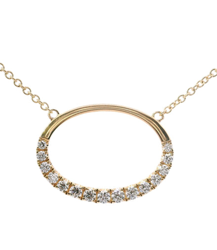 14K Yellow Gold Diamond And Polished Oval Pendant Necklace