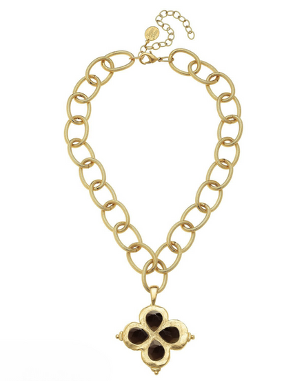 Susan Shaw Brown Stone Clover Necklace