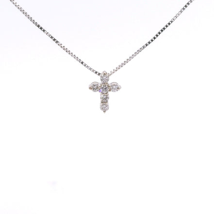 14K White Gold .12 CTW Diamond Cross Necklace