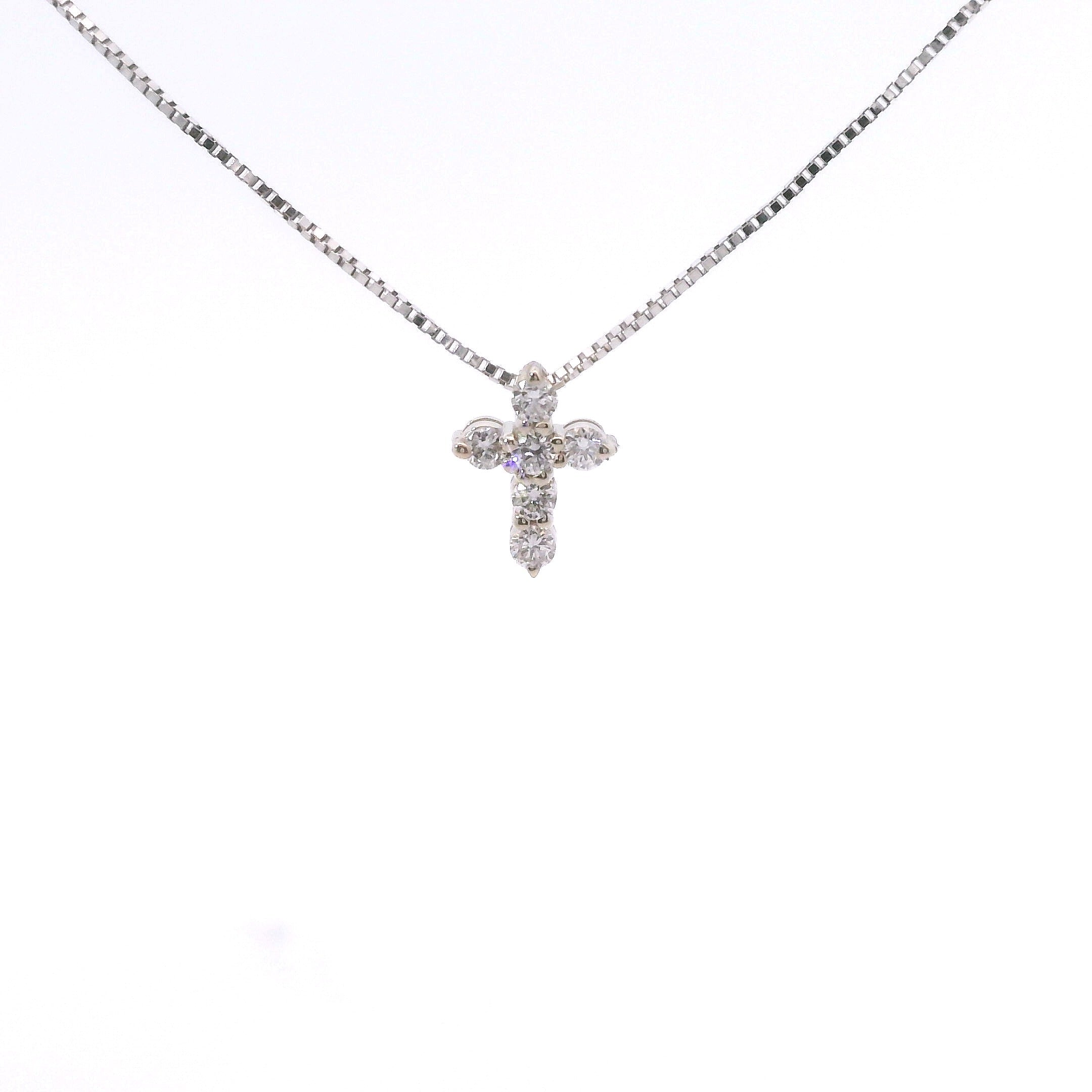 14K White Gold .12CTW Diamond Cross Necklace