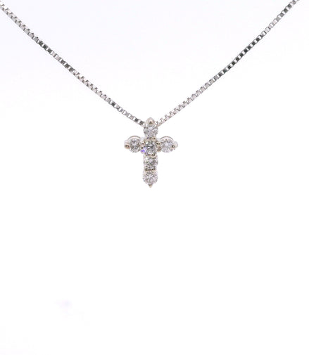 14K White Gold .12CTW Diamond Cross Necklace