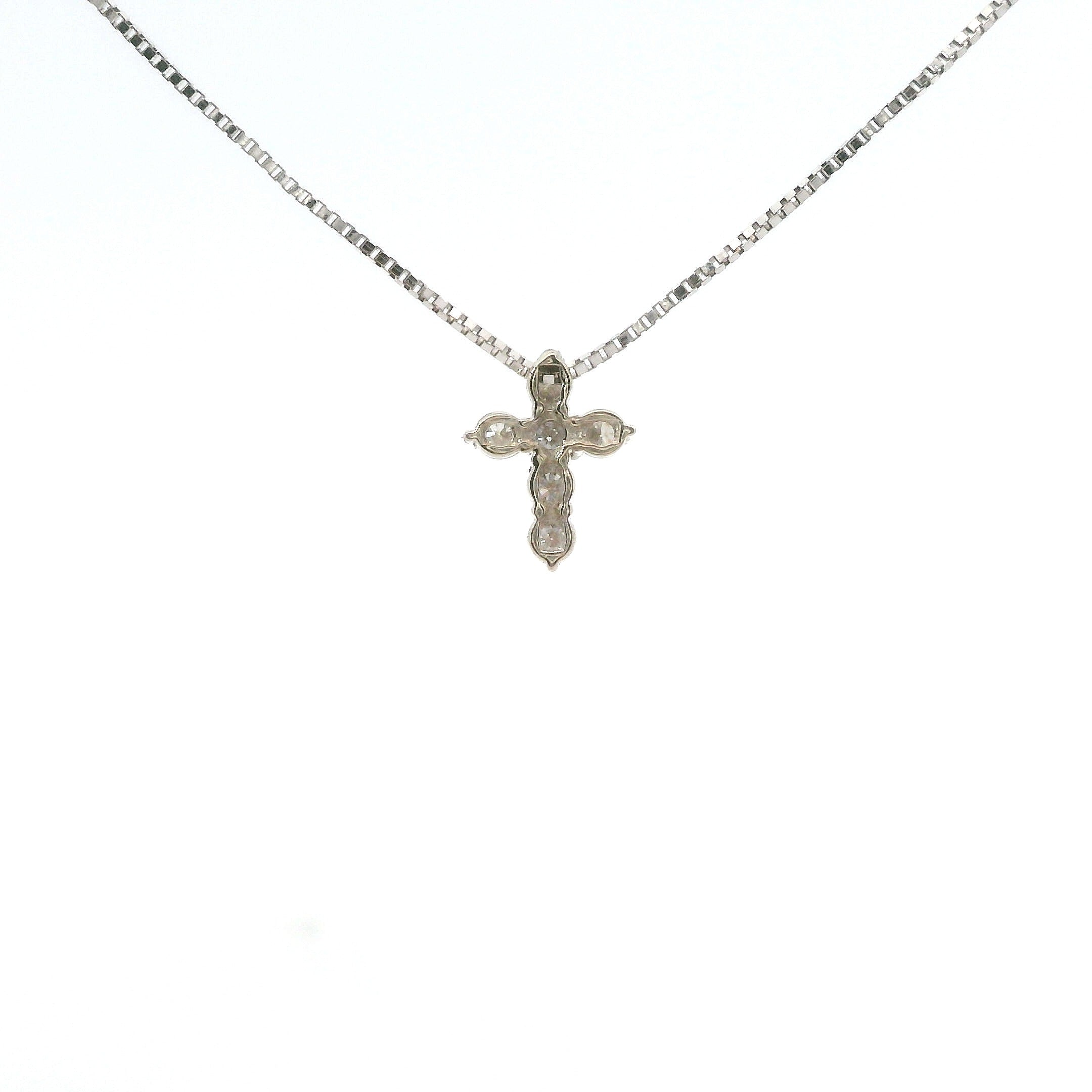 14K White Gold .12CTW Diamond Cross Necklace