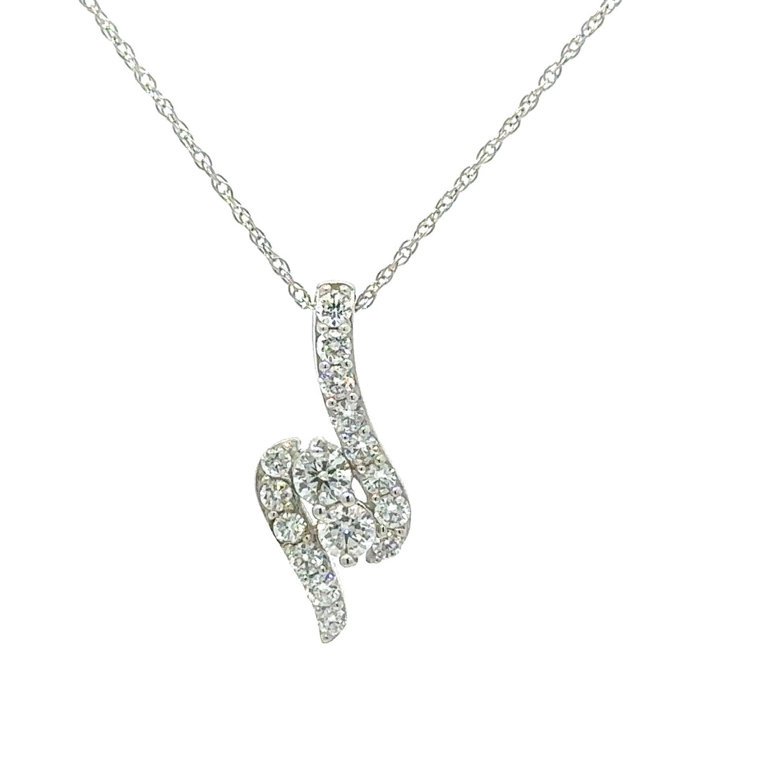 14K White Gold 1.0 CT Diamond Pendant Necklace