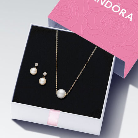 Pandora Essence Gold Plated Pearl Jewelry Set