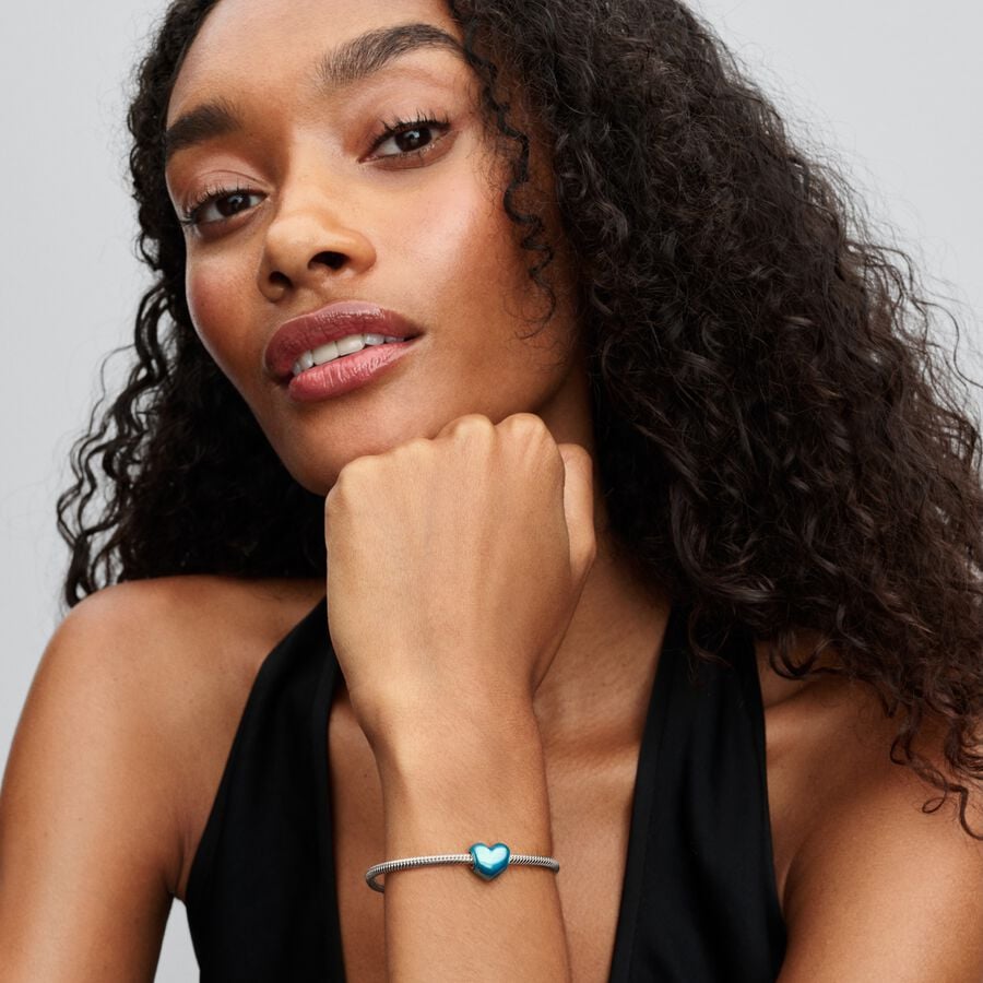 Pandora Moments Metallic Sky Blue Heart Charm