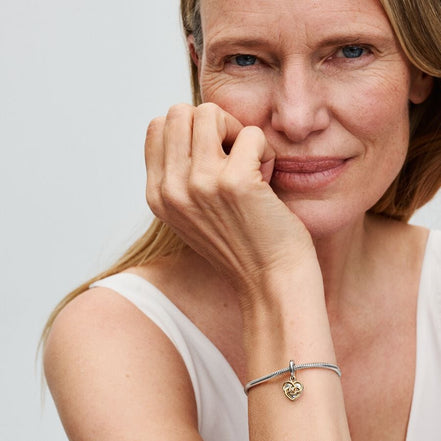 Pandora Moments Two-Tone Lab-Grown Diamond Engravable Mom Double Dangle Charm