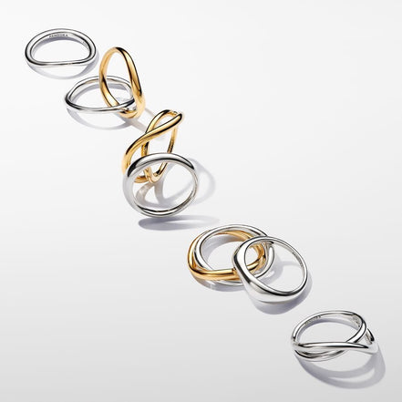 Pandora Essence Silver Organically Shaped Stacking Rings Size 6