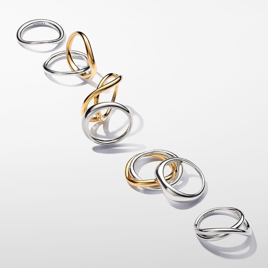 Pandora Essence Silver Organically Shaped Stacking Rings Size 6