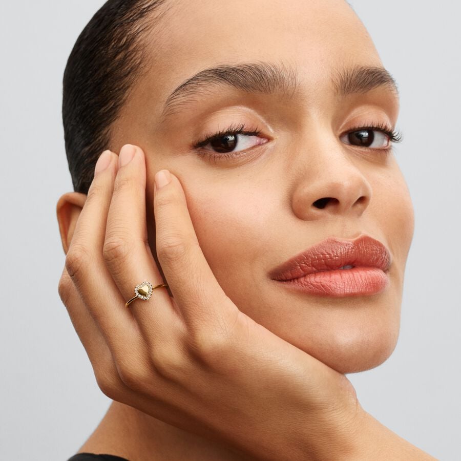 Pandora Timeless 14K Gold-Plated Engravable Heart Halo Ring Size 6