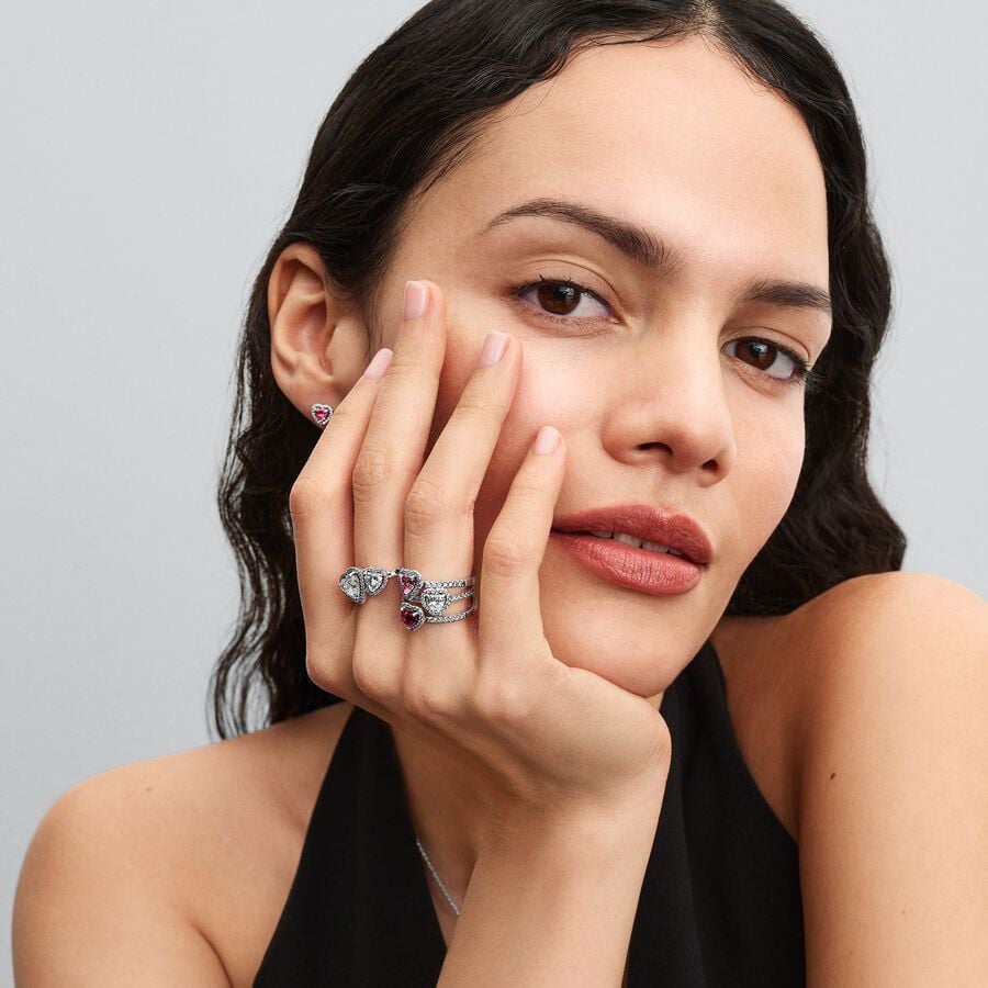 Pandora Timless Elevated Pink Heart Ring Size 7