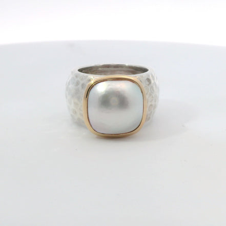 Raymond Mazza 14K Gold and Sterling Silver Mabe Pearl Ring