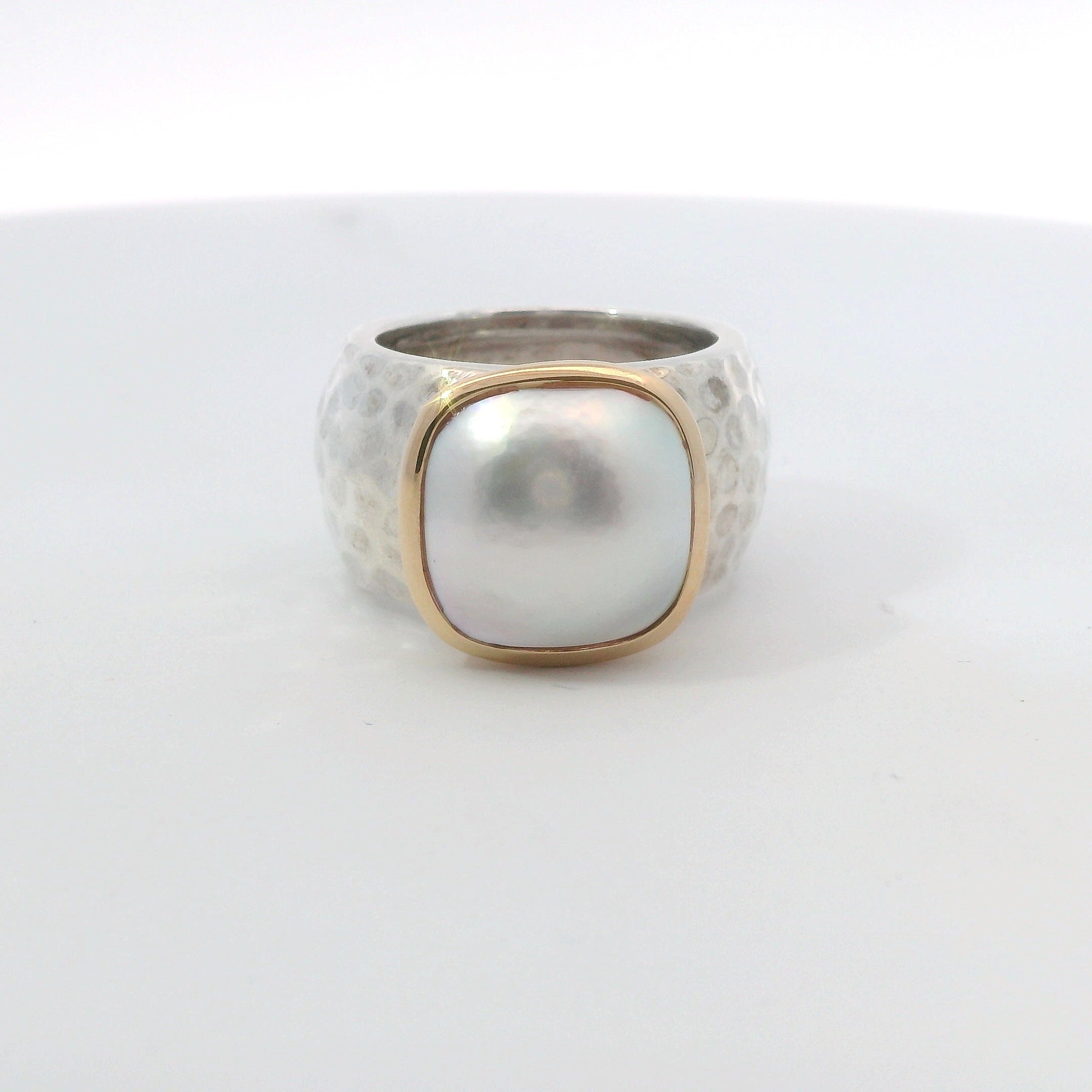 Raymond Mazza 14K Gold and Sterling Silver Mabe Pearl Ring
