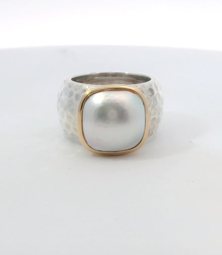 Raymond Mazza 14K Gold and Sterling Silver Mabe Pearl Ring