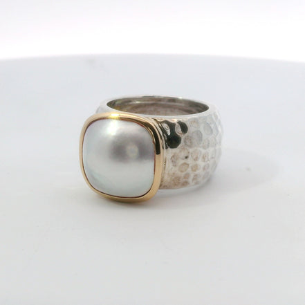 Raymond Mazza 14K Gold and Sterling Silver Mabe Pearl Ring