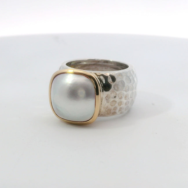 Raymond Mazza 14K Gold and Sterling Silver Mabe Pearl Ring