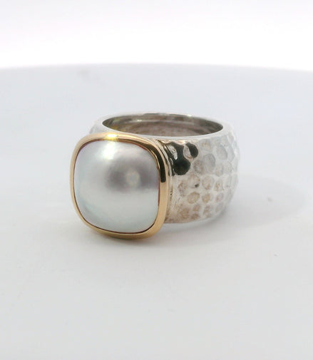 Raymond Mazza 14K Gold and Sterling Silver Mabe Pearl Ring