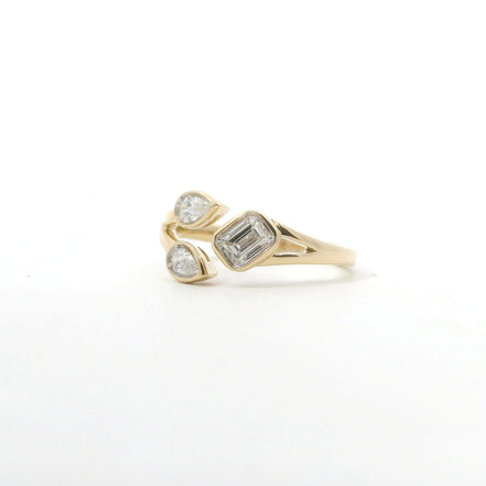 14K Yellow Gold Emerald and Pear Shaped Diamond Ring