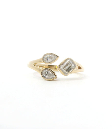 14K Yellow Gold and 0.54 CTW Emerald and Pear Shaped Diamond Ring