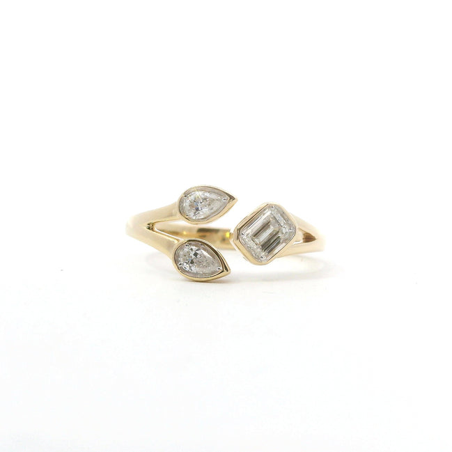 14K Yellow Gold Emerald and Pear Shaped Diamond Ring