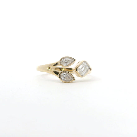 14K Yellow Gold Emerald and Pear Shaped Diamond Ring