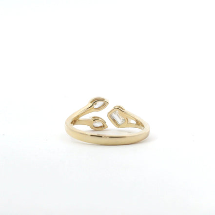 14K Yellow Gold Emerald and Pear Shaped Diamond Ring