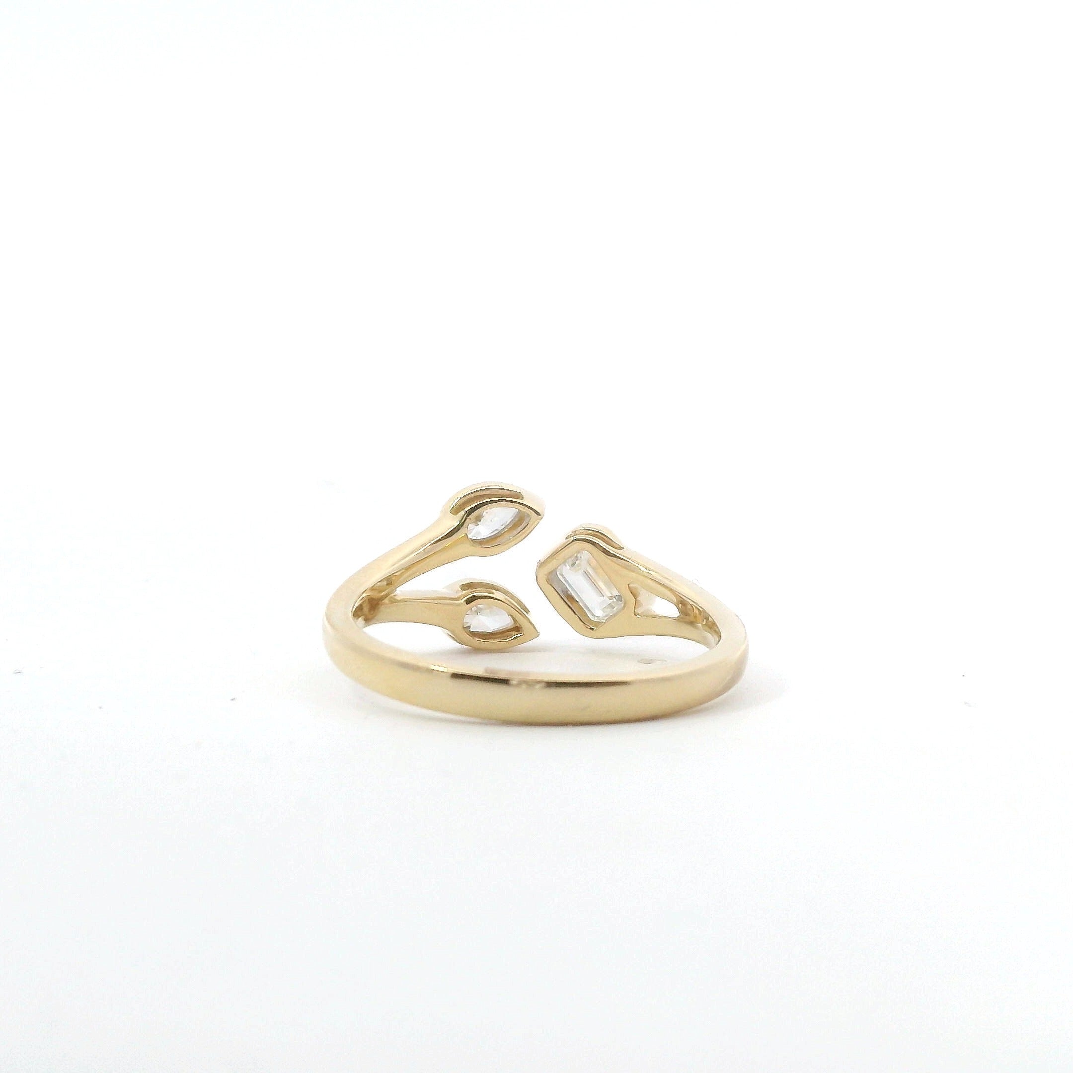 14K Yellow Gold Emerald and Pear Shaped Diamond Ring