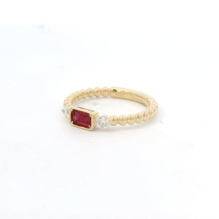 14K Yellow Gold Ruby and Diamond Beaded Stackable Fashion Ring