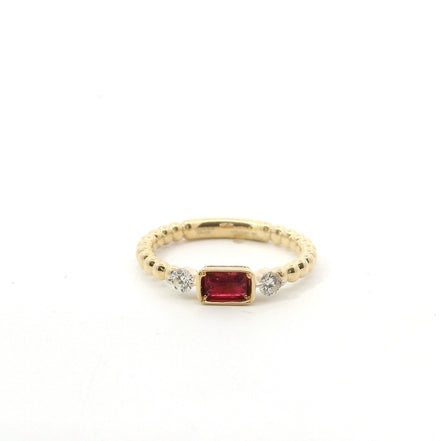 14K Yellow Gold Ruby and Diamond Beaded Stackable Fashion Ring