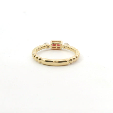 14K Yellow Gold Ruby and Diamond Beaded Stackable Fashion Ring