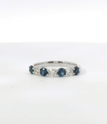14K White Gold Sapphire and 0.78 CTW Diamond Band